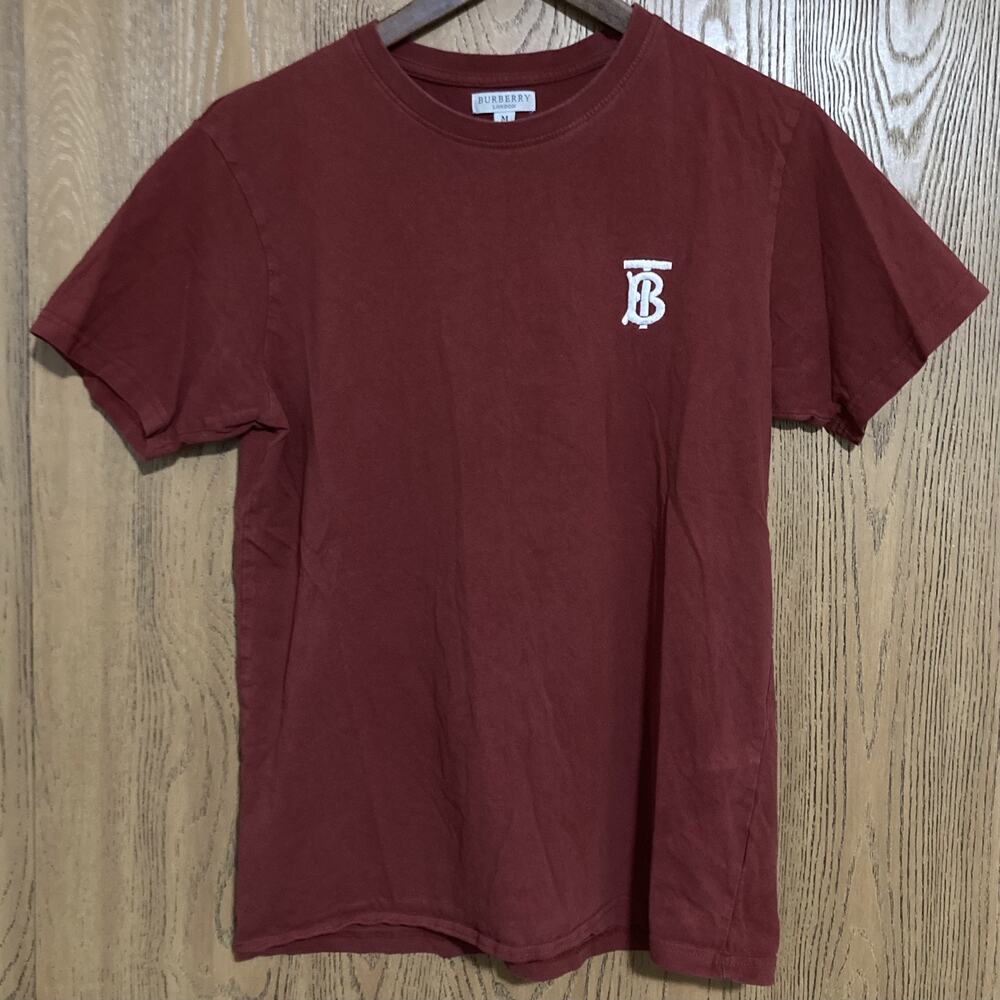 Burberry London Men's Parker Embroidered Monogram Logo T-Shirt Deep Maroon Sz M